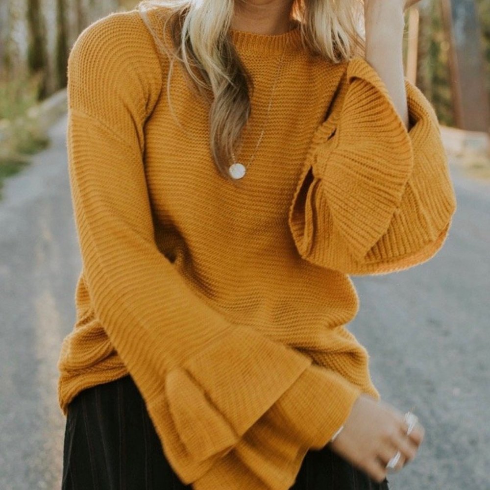 Golden Pine Ruffle Sweater - Roolee